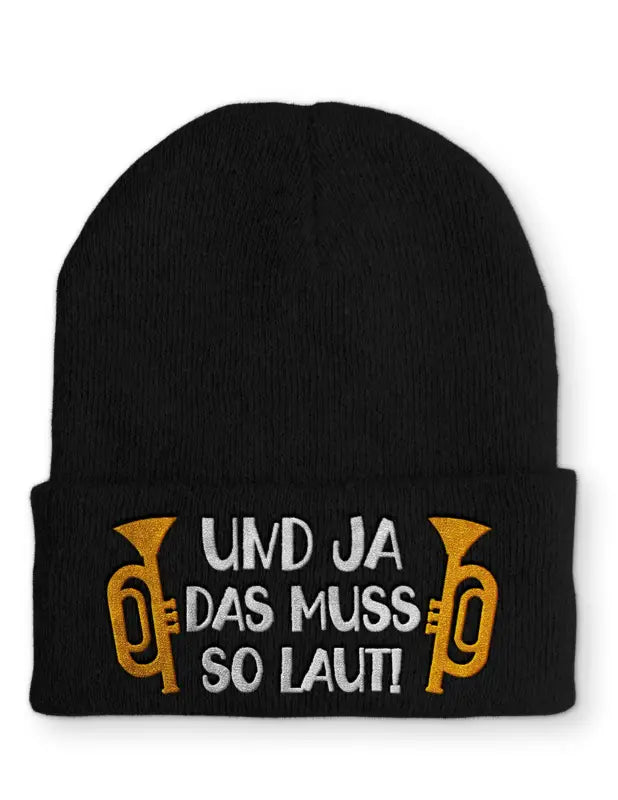 
                      
                        Und ja das muss so laut! Statement Beanie Mütze mit Spruch - Black
                      
                    