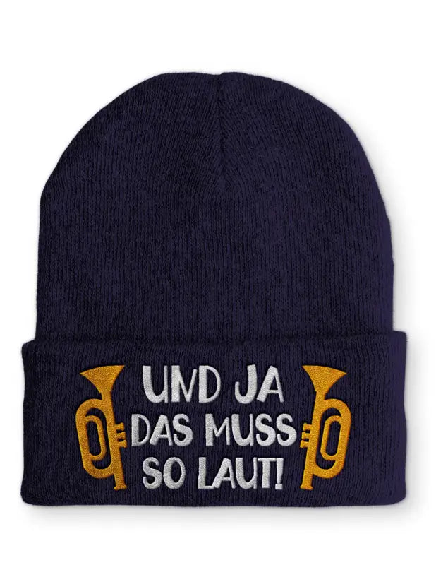 
                      
                        Und ja das muss so laut! Statement Beanie Mütze mit Spruch - Navy
                      
                    