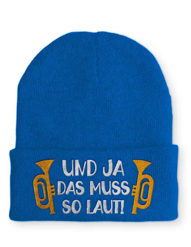 
                      
                        Und ja das muss so laut! Statement Beanie Mütze mit Spruch - Royal
                      
                    