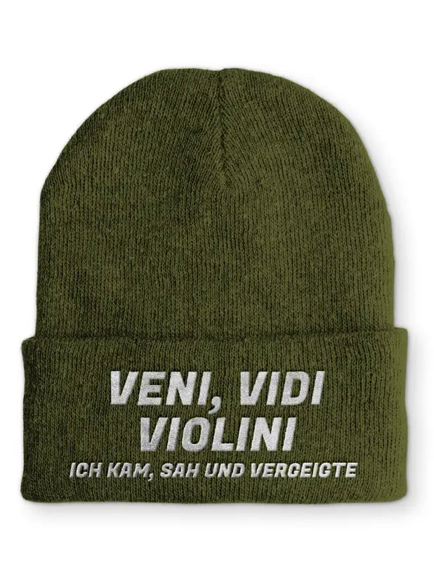 
                      
                        Veni Vidi Violini Ich kam sah und vergeigte Statement Beanie Mütze mit Spruch - Olive
                      
                    