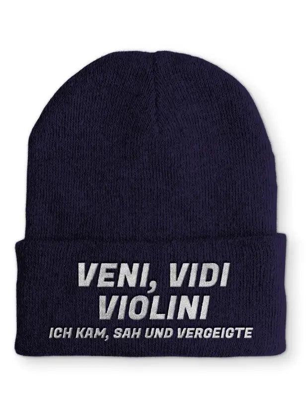 
                      
                        Veni Vidi Violini Ich kam sah und vergeigte Statement Beanie Mütze mit Spruch - Navy
                      
                    