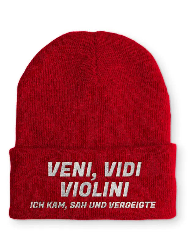 
                      
                        Veni Vidi Violini Ich kam sah und vergeigte Statement Beanie Mütze mit Spruch - Rot
                      
                    