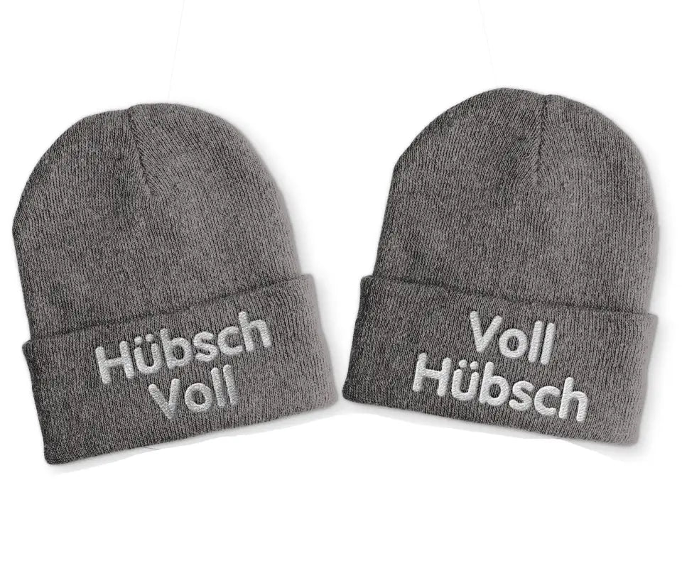Voll Hübsch | Duo Statement Beanie Mütze mit Spruch - Grey