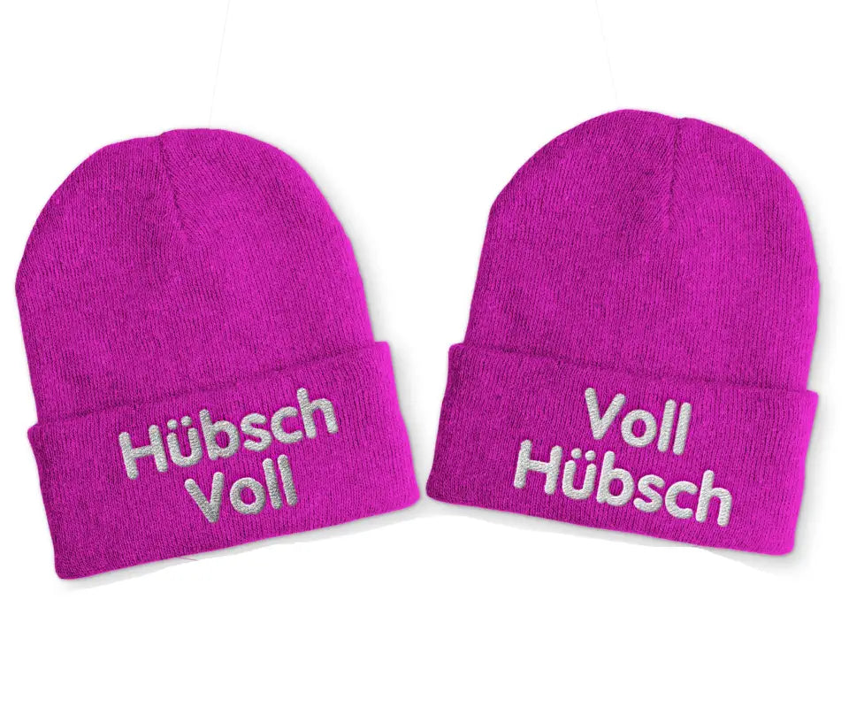 Voll Hübsch | Duo Statement Beanie Mütze mit Spruch - Pink