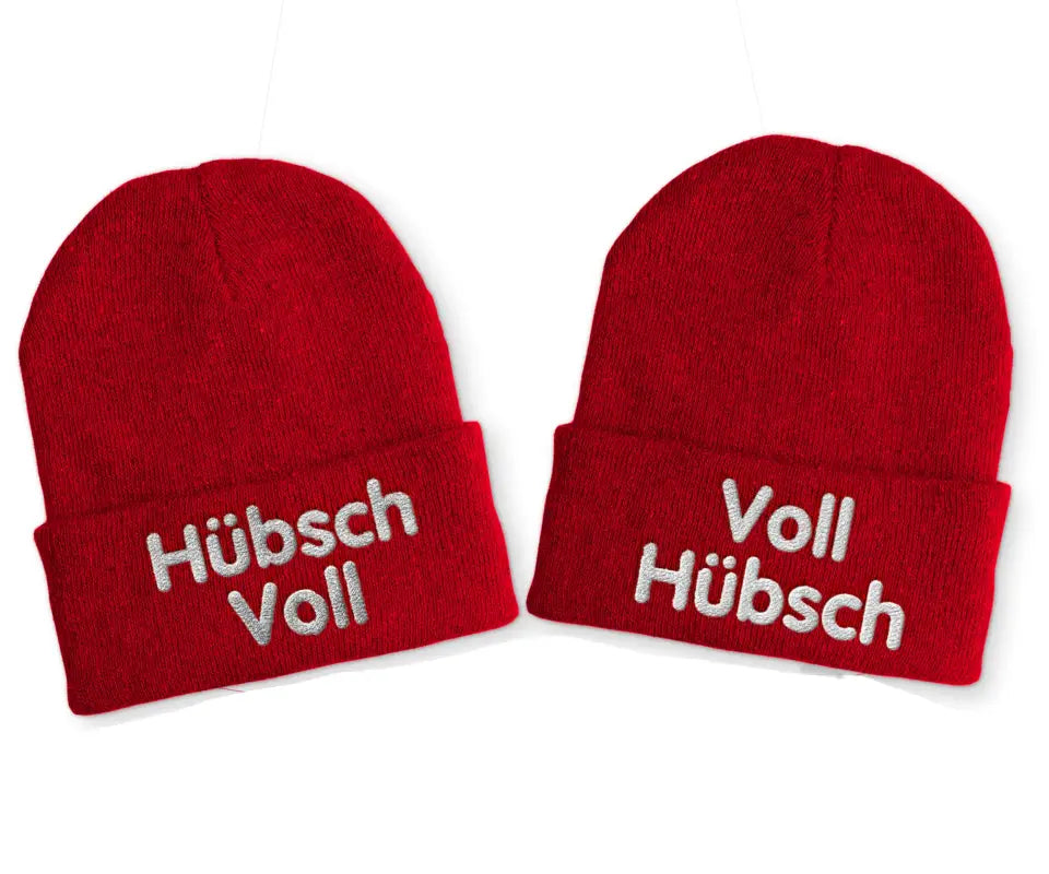 Voll Hübsch | Duo Statement Beanie Mütze mit Spruch - Rot