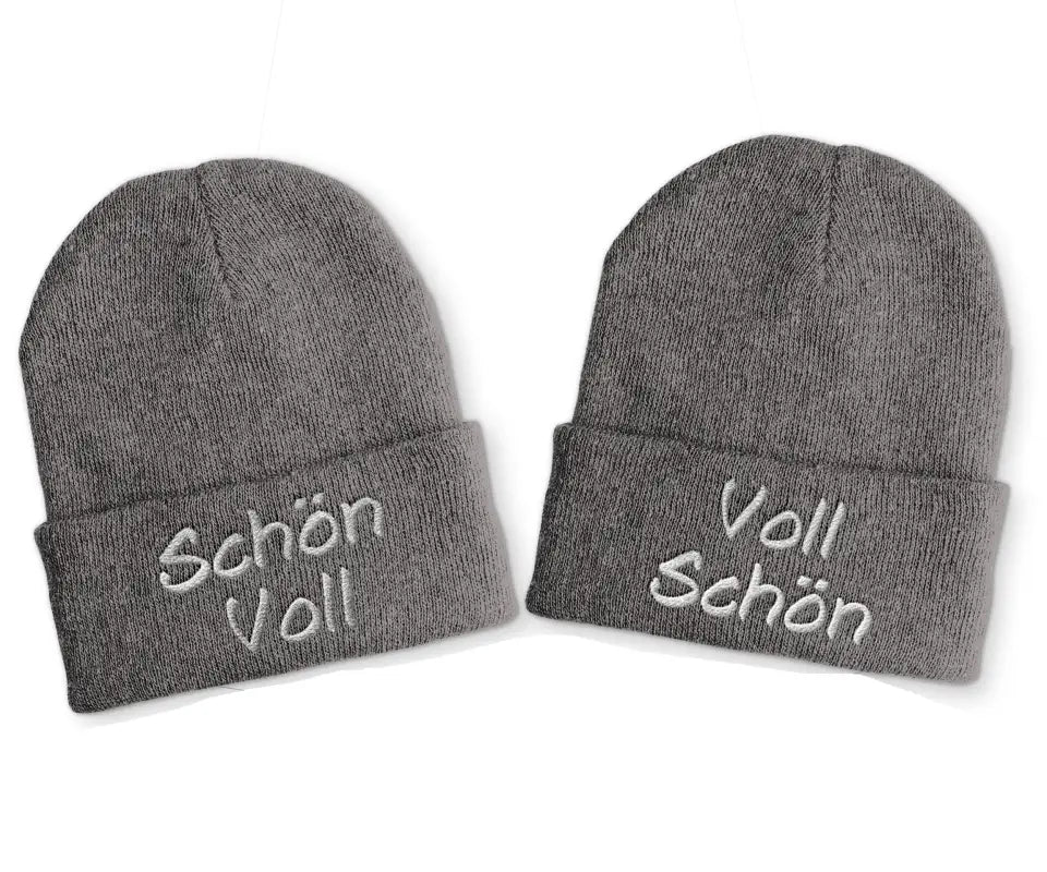 Voll Schön | Duo Statement Beanie Mütze mit Spruch - Grey