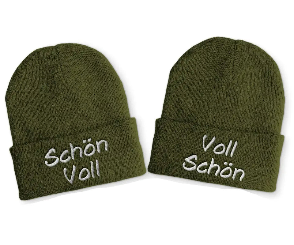 Voll Schön | Duo Statement Beanie Mütze mit Spruch - Olive