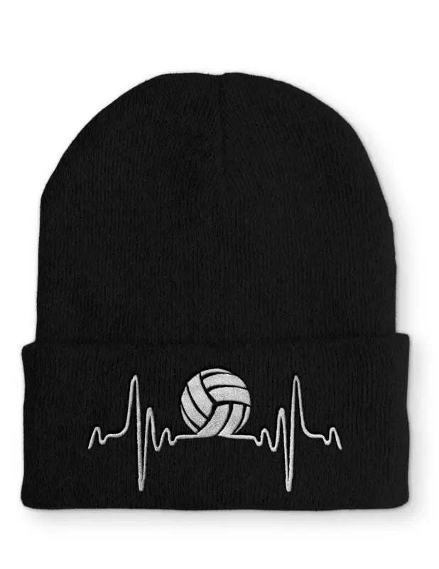 Volleyball Herzschlag Statement Beanie Mütze mit Spruch - Black