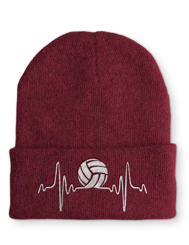 Volleyball Herzschlag Statement Beanie Mütze mit Spruch - Bordeaux