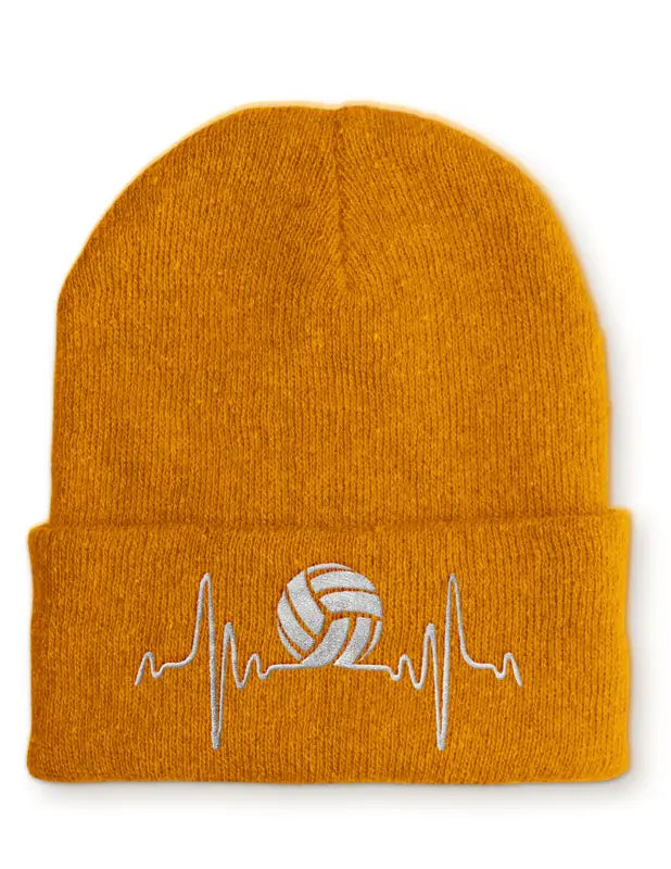 Volleyball Herzschlag Statement Beanie Mütze mit Spruch - Mustard