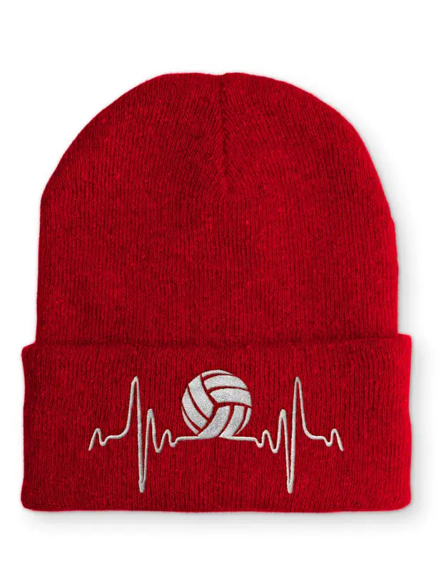 Volleyball Herzschlag Statement Beanie Mütze mit Spruch - Rot