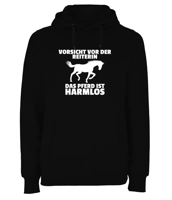 Vorsicht vor der Reiterin Das Pferd ist harmlos Hoodie Unisex - XS / Schwarz