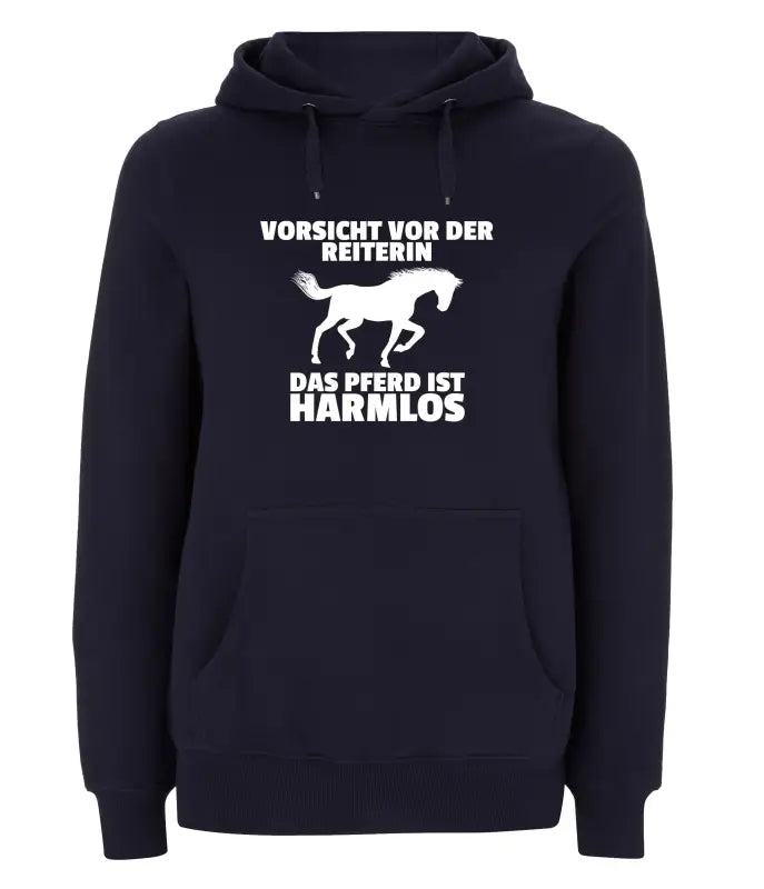 Vorsicht vor der Reiterin Das Pferd ist harmlos Hoodie Unisex - XS / Navy