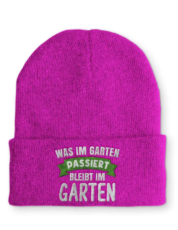 
                      
                        Was im Garten passiert bleibt Statement Beanie Mütze mit Spruch - Pink
                      
                    