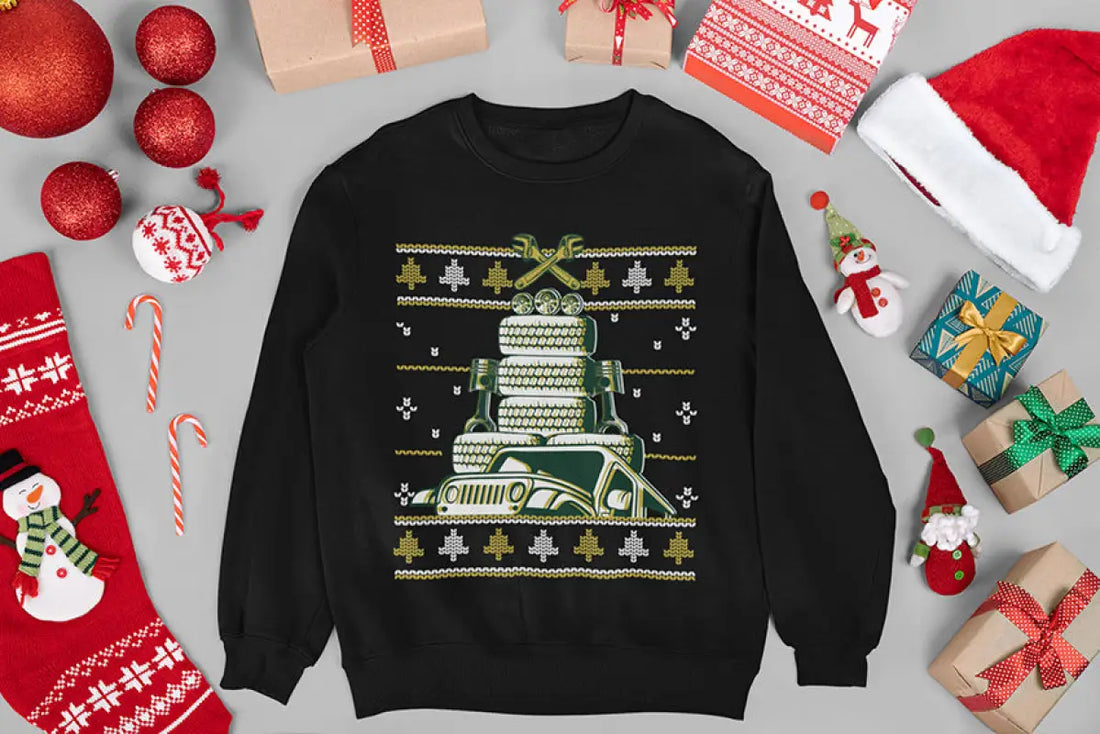 Weihnachtspullover Truck and Tires Ugly Christmassweater Christmas Sweater - XS