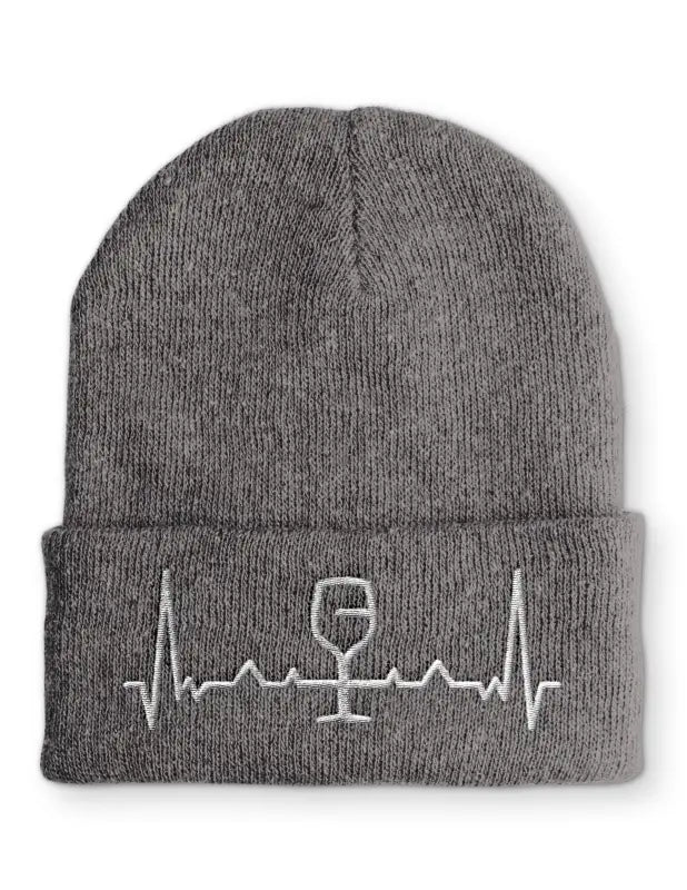 Wein Herzschlag Wintermütze Spruchmütze Beanie perfekt für die kalte Jahreszeit - Grau