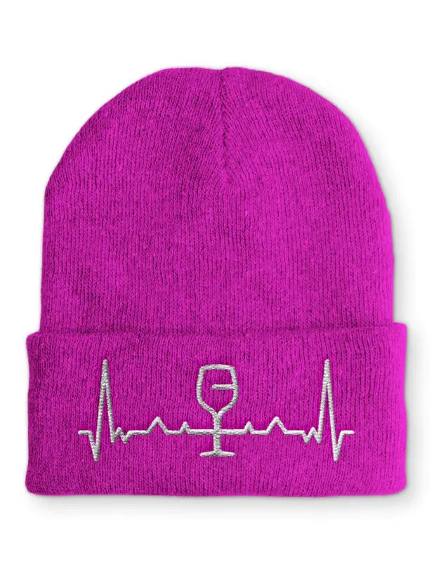 Wein Herzschlag Wintermütze Spruchmütze Beanie perfekt für die kalte Jahreszeit - Pink