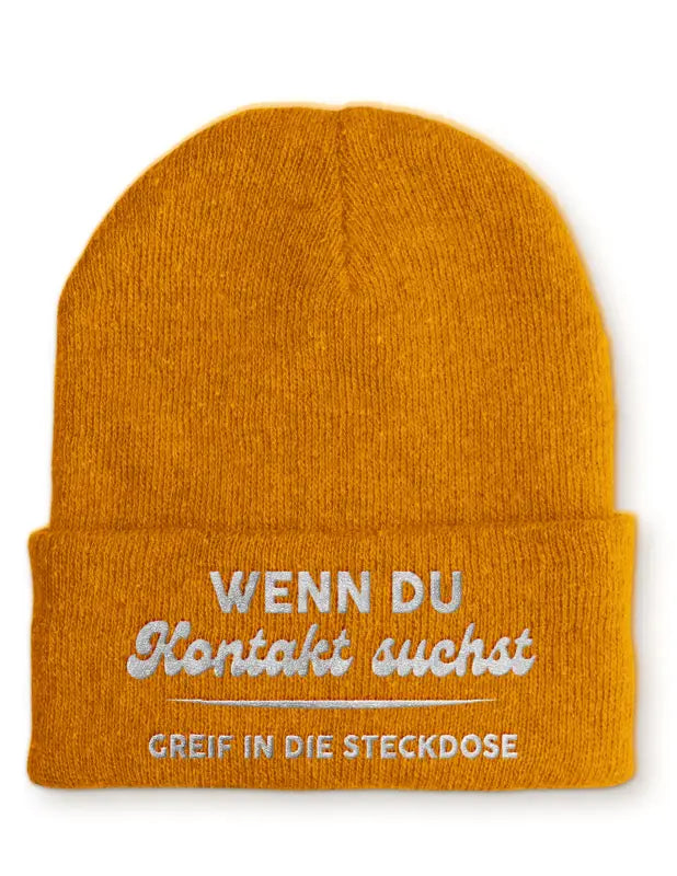 
                  
                    Wenn du Kontakt suchst greif in die Steckdose Statement Beanie Mütze mit Spruch - Mustard
                  
                