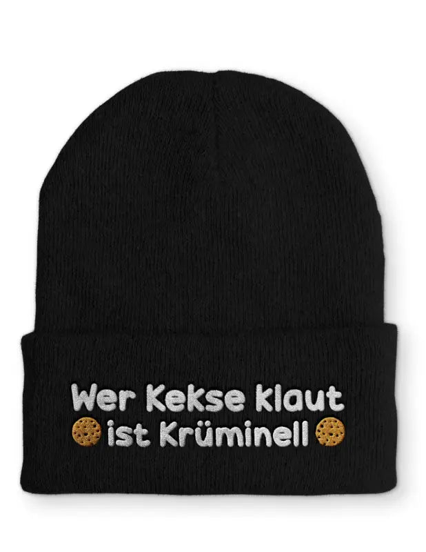 
                      
                        Wer Kekse klaut ist Krüminell Statement Beanie Mütze mit Spruch - Black
                      
                    