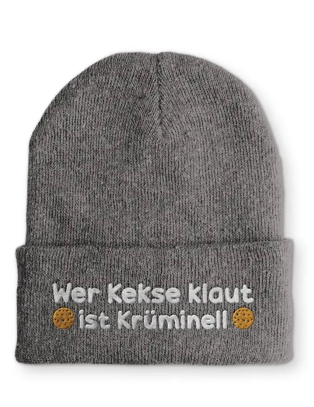 
                      
                        Wer Kekse klaut ist Krüminell Statement Beanie Mütze mit Spruch - Grey
                      
                    