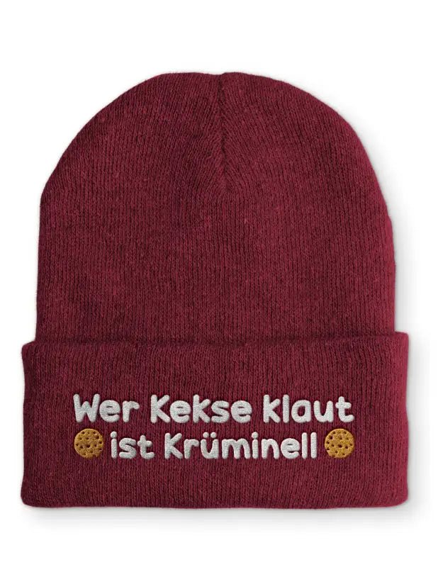 Wer Kekse klaut ist Krüminell Statement Beanie Mütze mit Spruch - tshirtladen - Mütze
