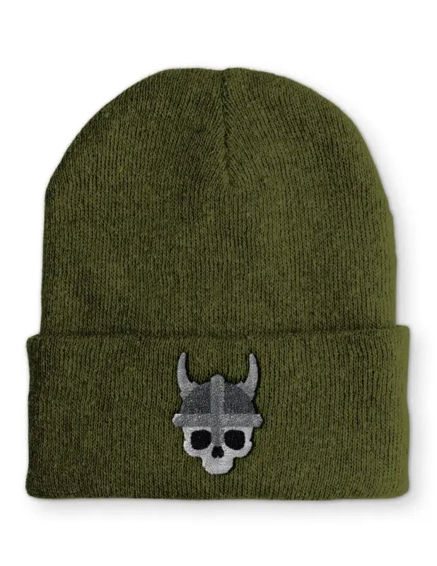 Wikinger Skull Design Wintermütze Spruchmütze Beanie perfekt für die kalte Jahreszeit - Olive