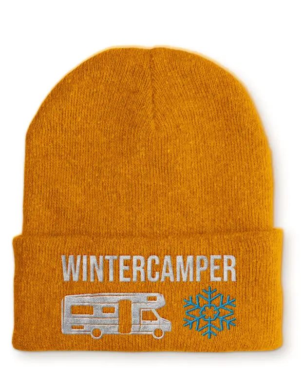 Wintercamper Statement Beanie Mütze mit Spruch - Mustard