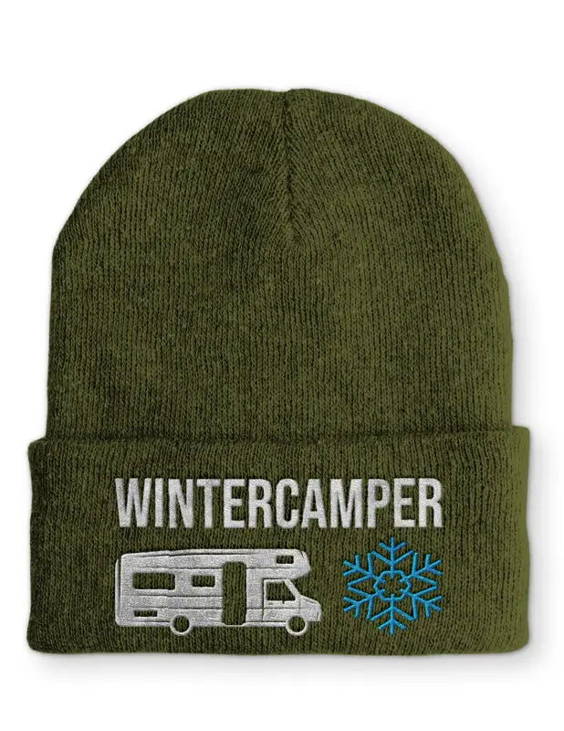 Wintercamper Statement Beanie Mütze mit Spruch - Olive