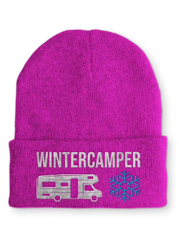 Wintercamper Statement Beanie Mütze mit Spruch - Pink