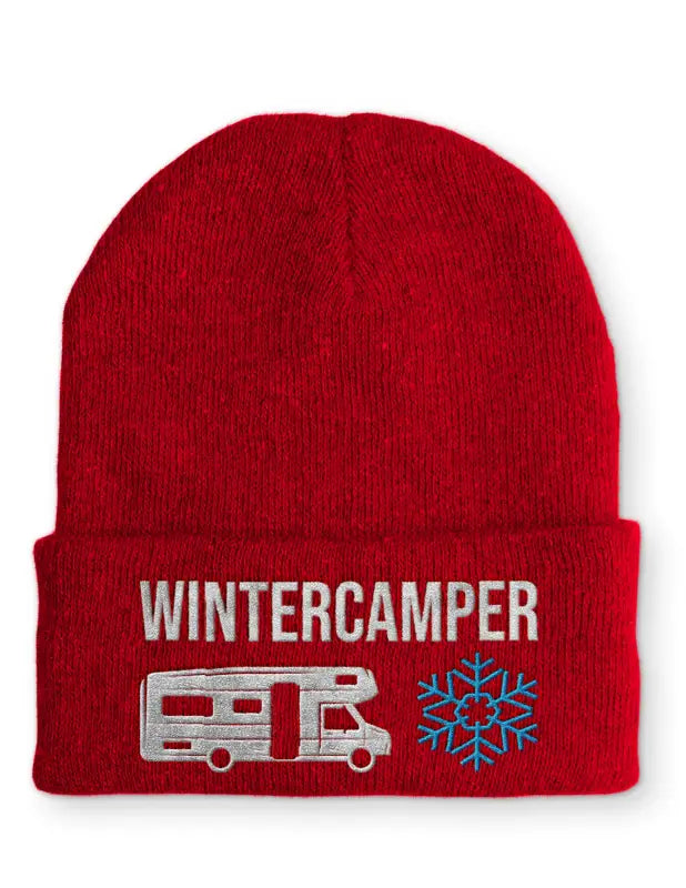 Wintercamper Statement Beanie Mütze mit Spruch - Rot