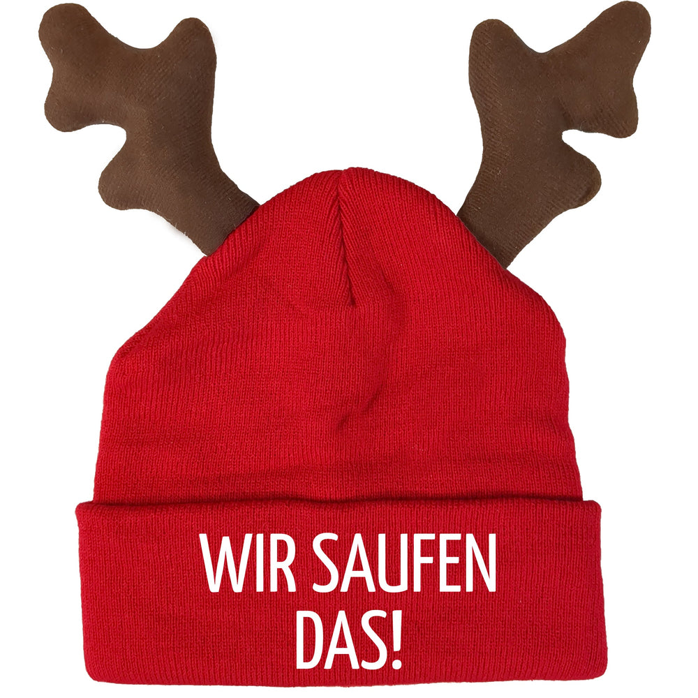 Wir saufen das! Elch Mütze Rentier Statement Beanie mit Spruch - Mütze