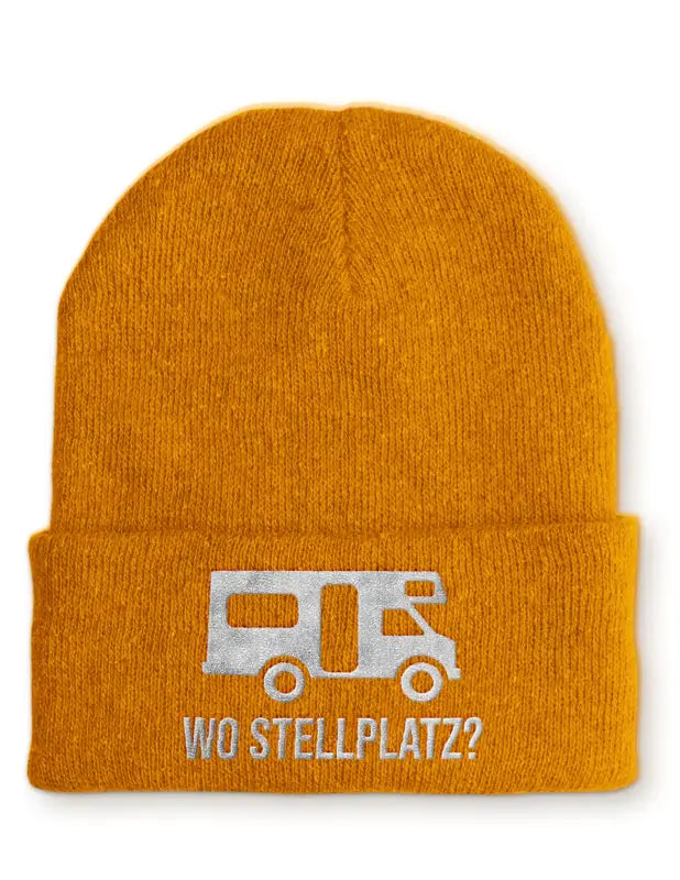 
                      
                        Wo Stellplatz? Statement Beanie Mütze mit Spruch - Mustard
                      
                    