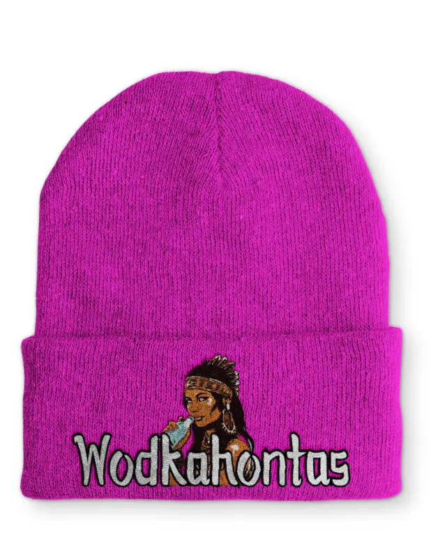 Wodkahontas Statement Beanie Mütze mit Spruch - Pink