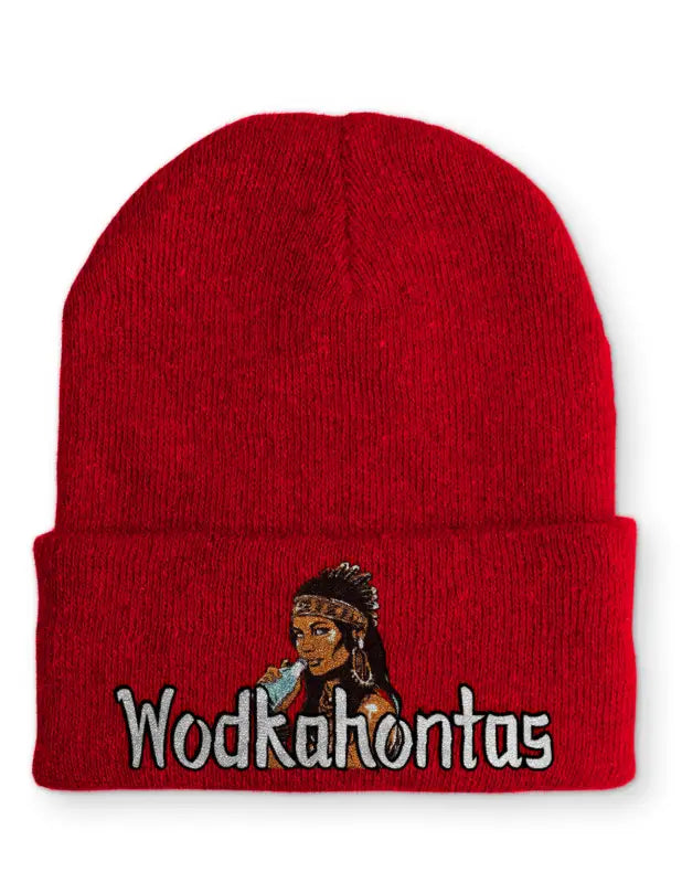 Wodkahontas Statement Beanie Mütze mit Spruch - Rot