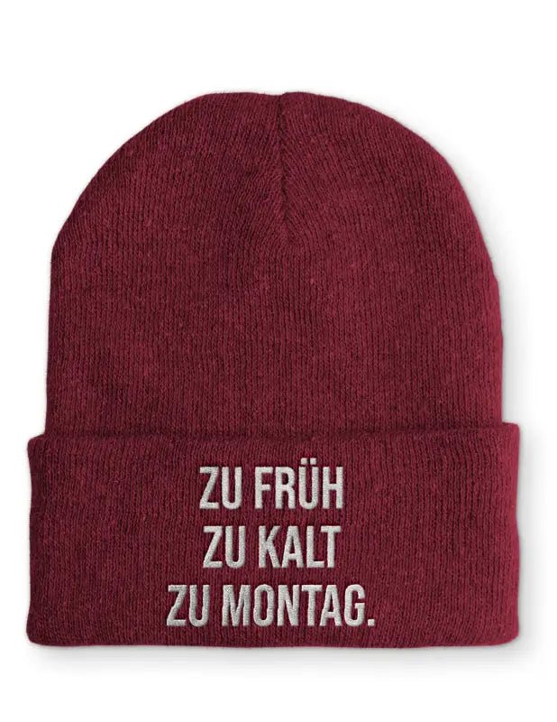 zu kalt zu früh zu Montag. Statement Beanie Mütze mit Spruch - tshirtladen - Mütze